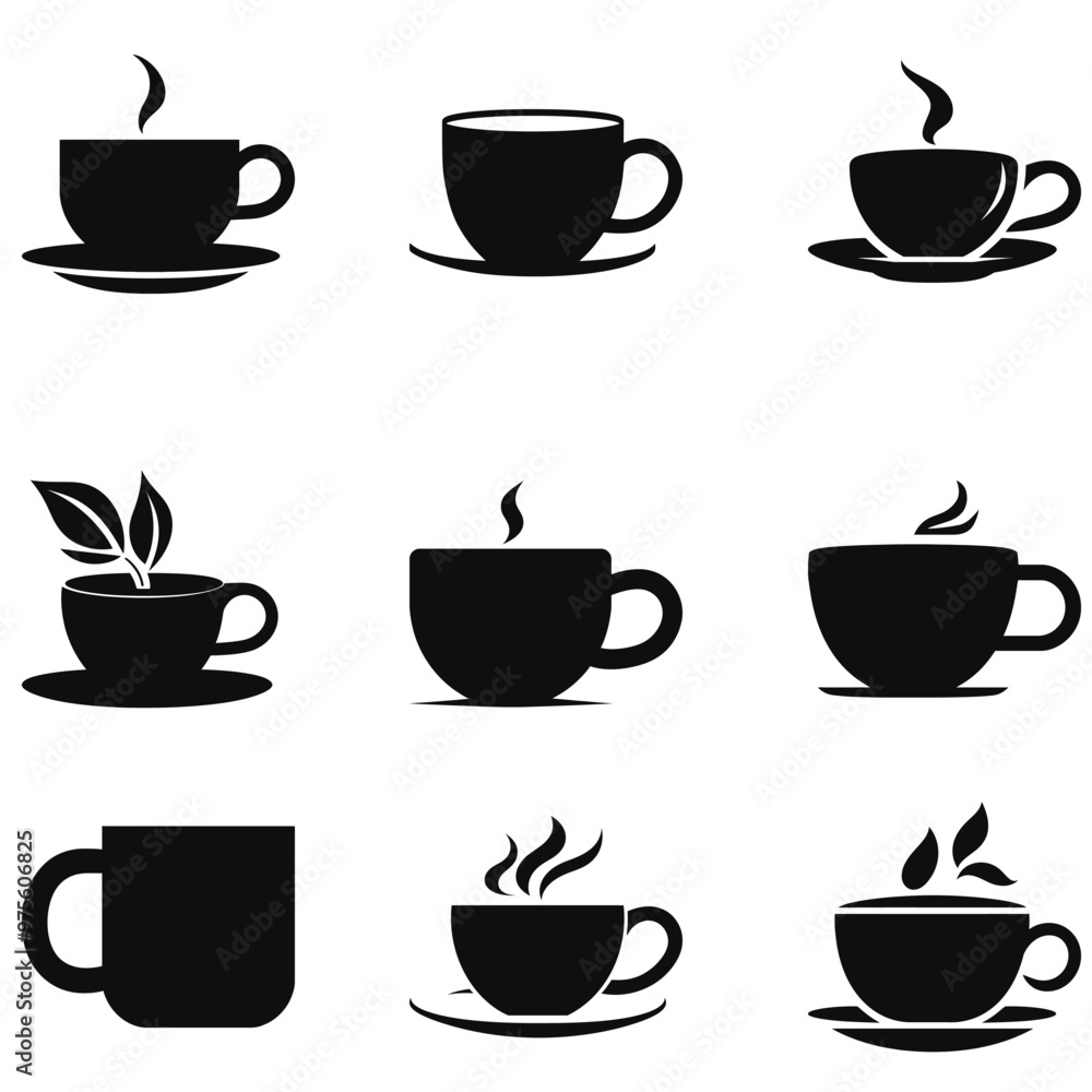 Sleek Tea Cup Silhouettes Minimalist Design Set for Modern Tea Parties Sleek Tea Cup Silhouettes Minimalist Design Set for Modern Tea Parties