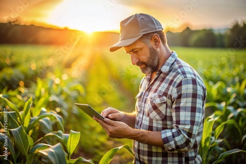 Modern Farmer Using Technology in Crops Field with Tablet