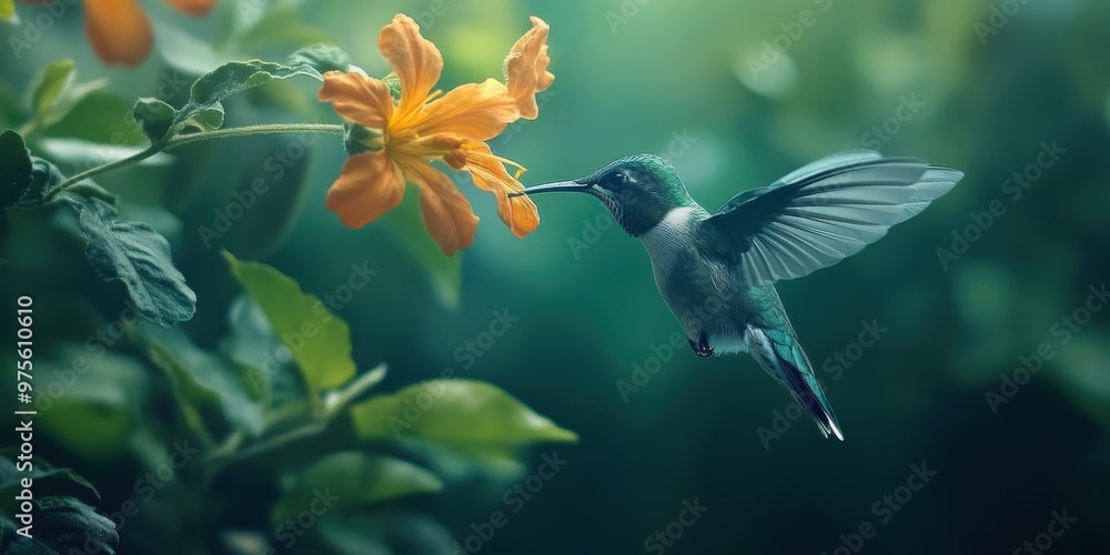Obraz premium hummingbird sipping nectar geographic photography style 