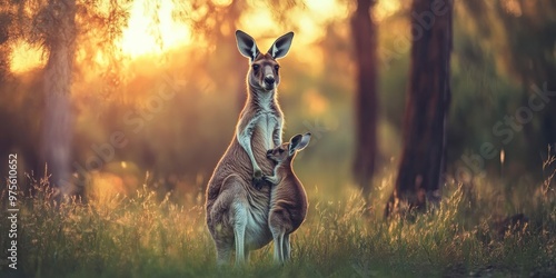 kangaroo with a joey in its pouch geographic photography style photo