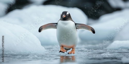 penguin waddling on ice geographic photography style photo