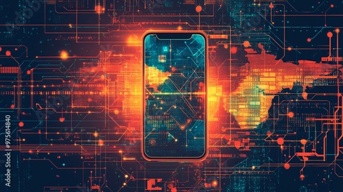 Global Connectivity Through Technology - Smartphone Illustration with Data Streams and Digital Interfaces
