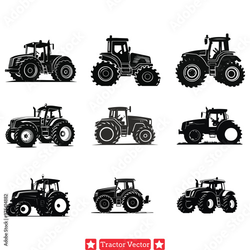 Rugged Tractor Vector Silhouettes  Farming Equipment Collection for Agricultural Designs