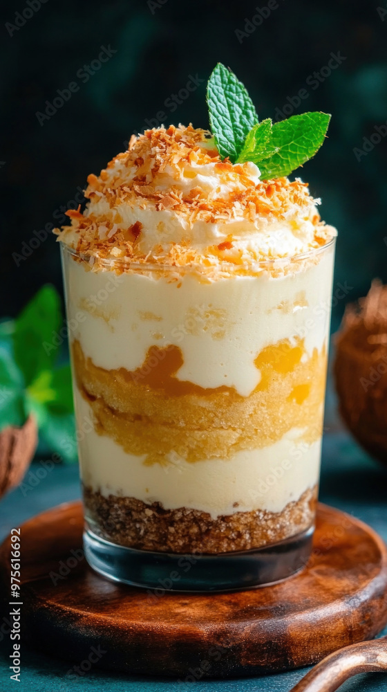 The image shows a delicious coconut-based dessert, with grated coconut sprinkled on top for flavor and texture. The image shows a delicious coconut-based dessert, with grated coconut sprinkled on top for flavor and texture.