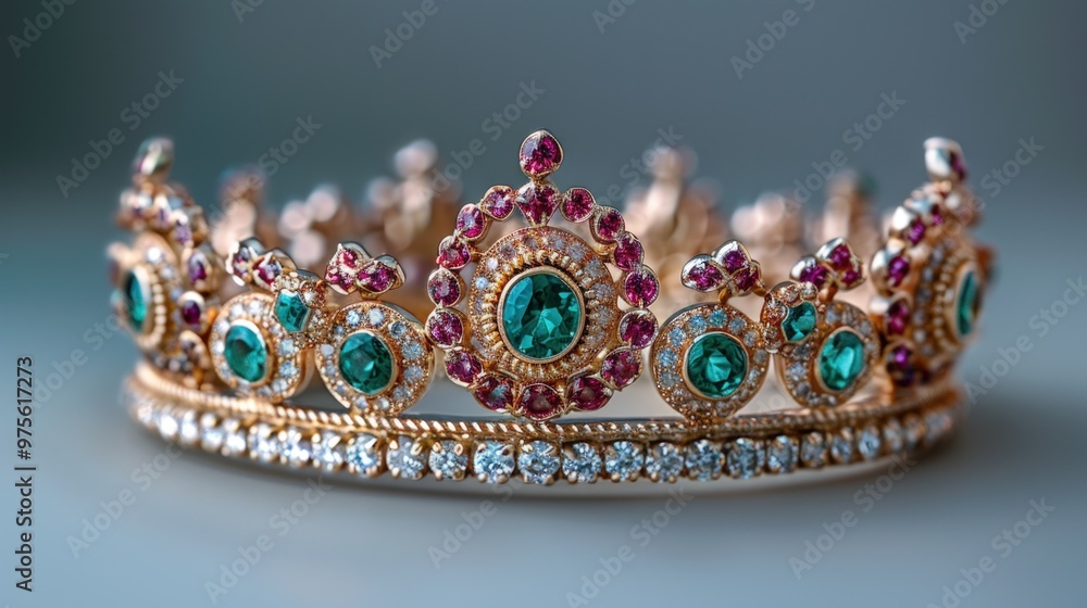 A golden crown with emerald and ruby gems. A golden crown with emerald and ruby gems.