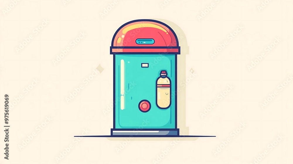 Cartoon Illustration of a Refrigerator with a Bottle of Water Cartoon Illustration of a Refrigerator with a Bottle of Water