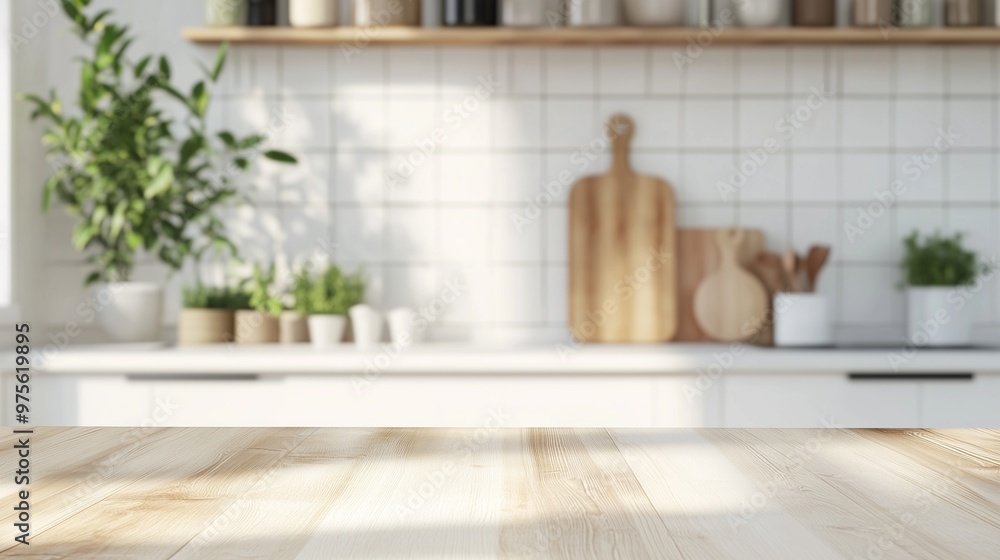 Wooden brown table display on kitchen with sun bright blurred background Wooden brown table display on kitchen with sun bright blurred background