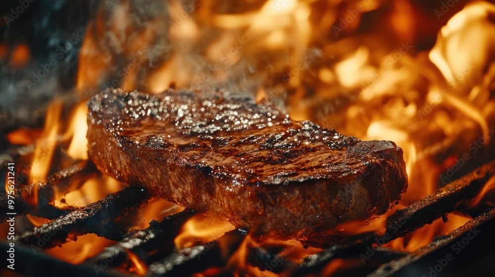 Juicy Steak Sizzling on Grill Juicy Steak Sizzling on Grill