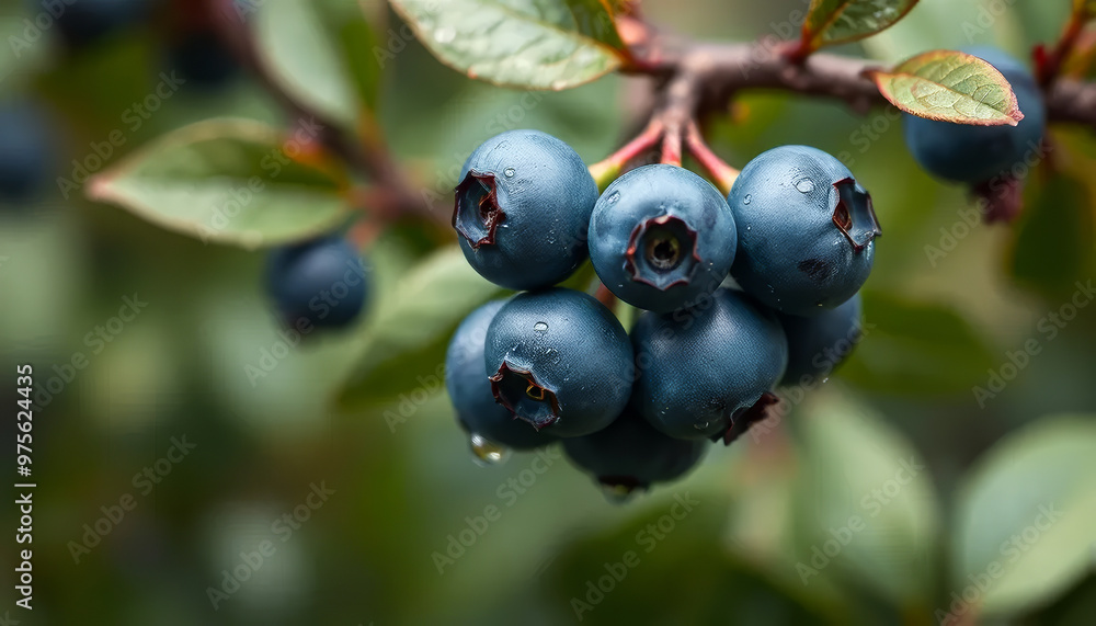 A cluster of blueberries hanging from a tree A cluster of blueberries hanging from a tree