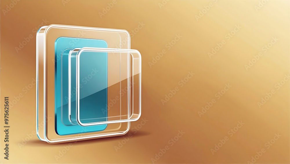 elegant aesthetic design, template with copy space area, colourful glass isolated on clean background, blank advertising display