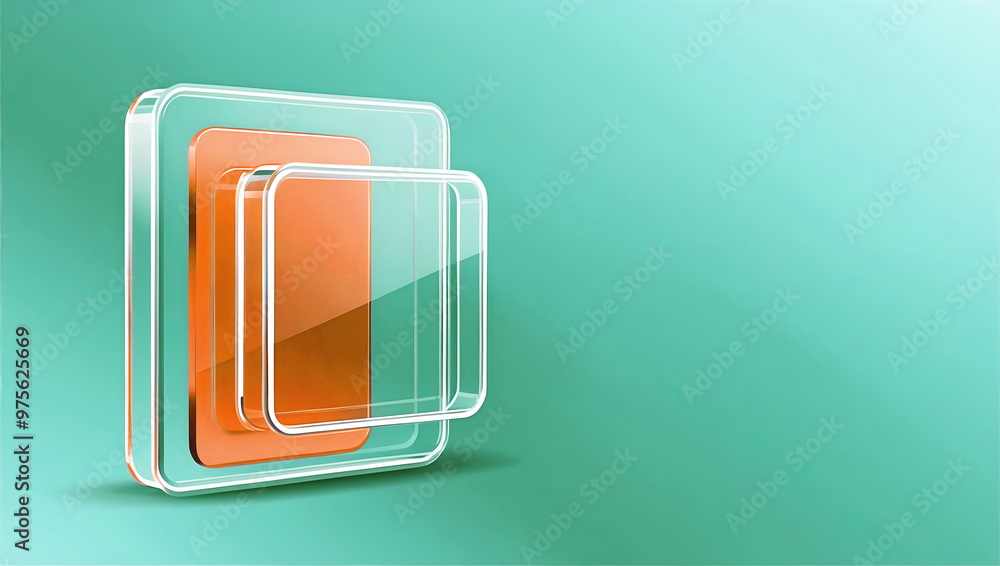 elegant aesthetic design, template with copy space area, colourful glass isolated on clean background, blank advertising display