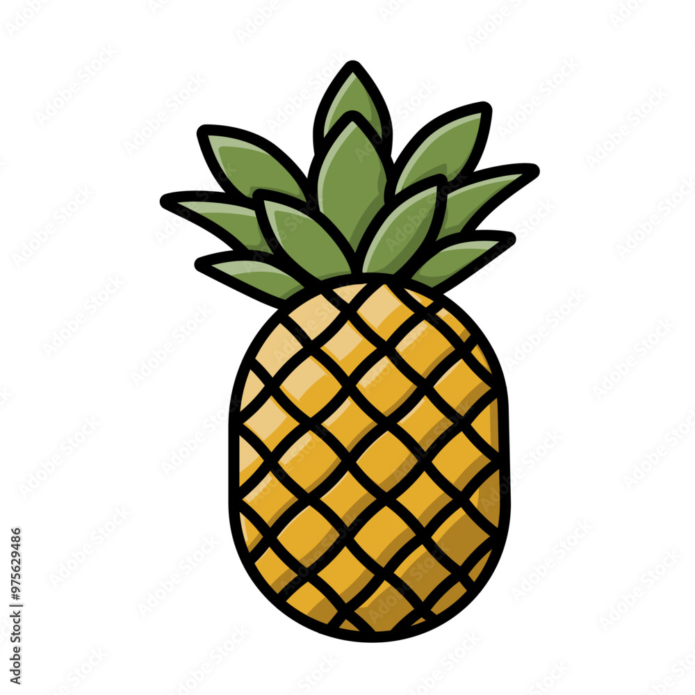 Obraz premium Single Pineapple with Outlines on white Background