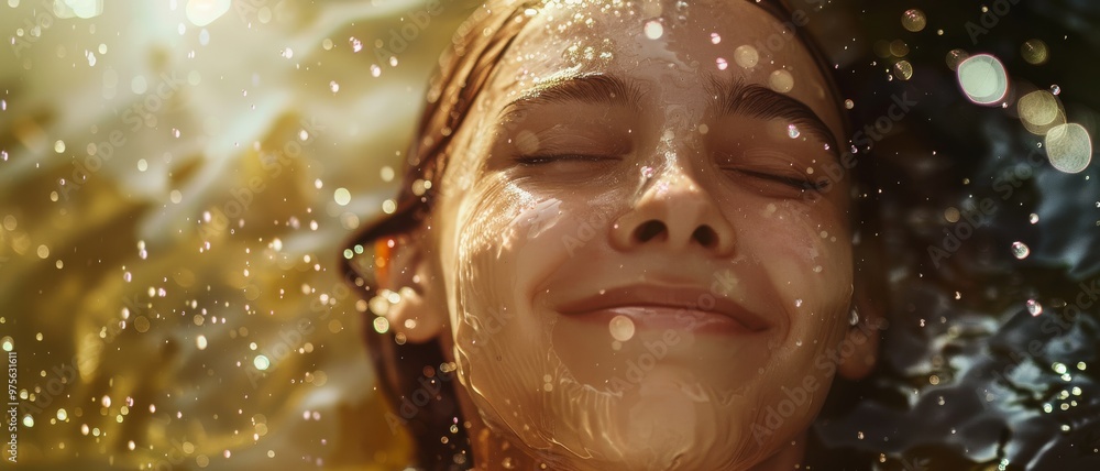 A child’s radiant smile shines through water droplets as they enjoy a playful moment in the refreshing summer sunlight. A child’s radiant smile shines through water droplets as they enjoy a playful moment in the refreshing summer sunlight.