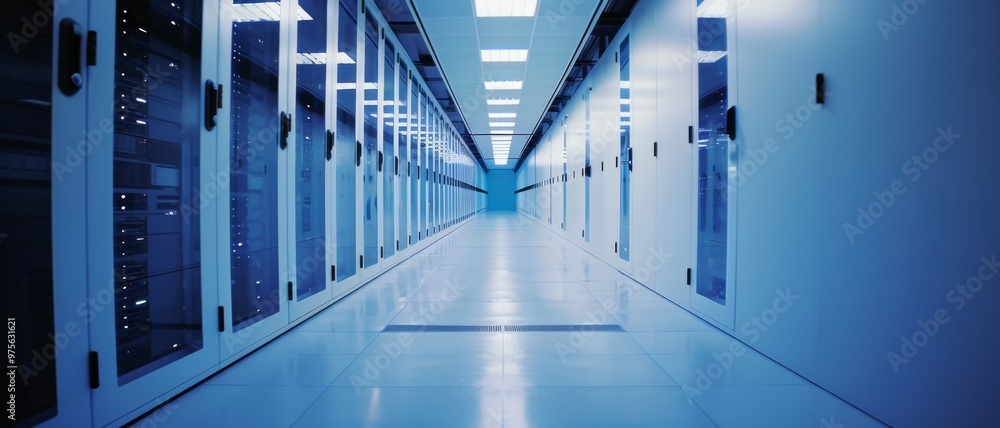 A spacious, sleek server room with rows of illuminated server racks, illustrating the essence of advanced technology and data management in a modern, sterile environment. A spacious, sleek server room with rows of illuminated server racks, illustrating the essence of advanced technology and data management in a modern, sterile environment.