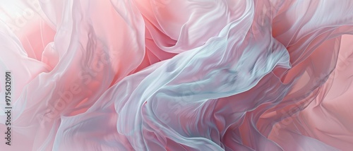 A delicate interplay of soft pink and blue fabric flows seamlessly, creating a dreamy, ethereal scene that exudes elegance and tranquility.