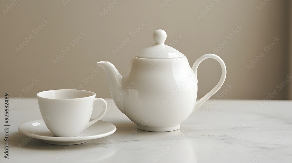 86. A single white coffee pot with a matching cup