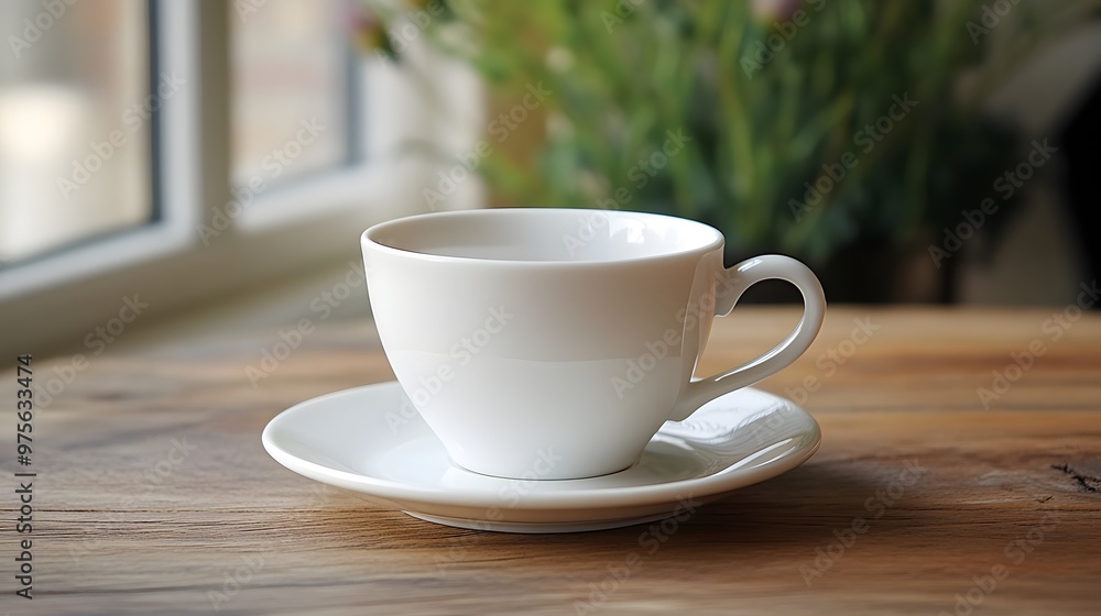 Fototapeta premium 88. A delicate white porcelain teacup with a small saucer
