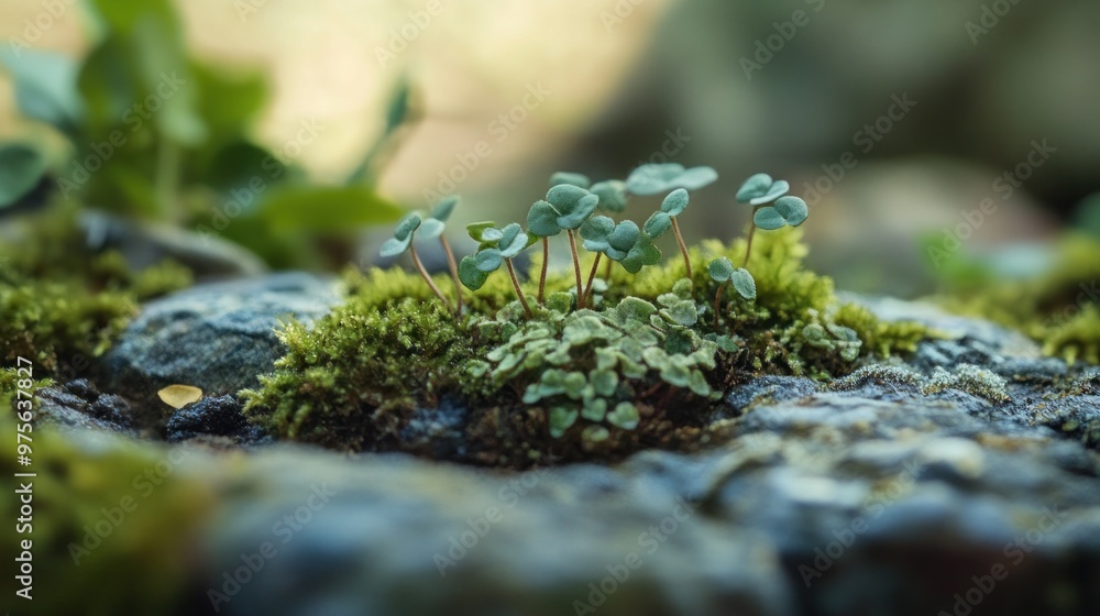 Tiny Plants on a Moss Covered Rock Tiny Plants on a Moss Covered Rock