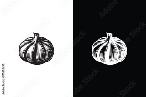 Garlic Glow, Bold Silhouette on Black and White Background.