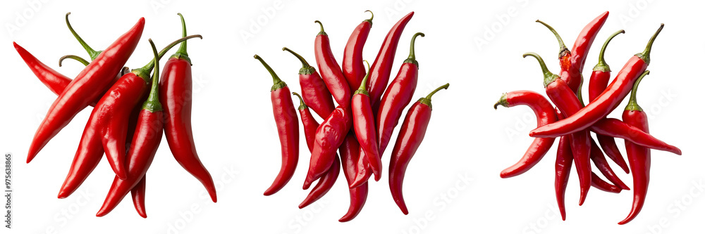 Set of a vibrant group of red cayenne chili peppers transform background. Set of a vibrant group of red cayenne chili peppers transform background.