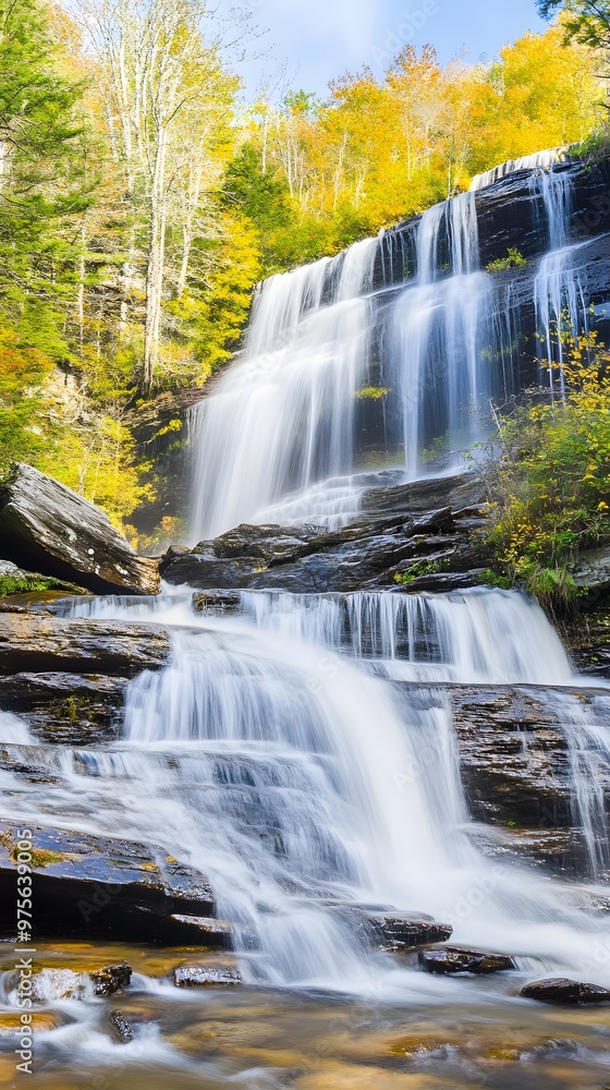Obraz premium Waterfall cascading down rocks in a forest setting.