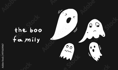 halloween postcard with ghosts. Mystical magic black card. Trendy modern doodle vector illustration. hand-drawn vector art