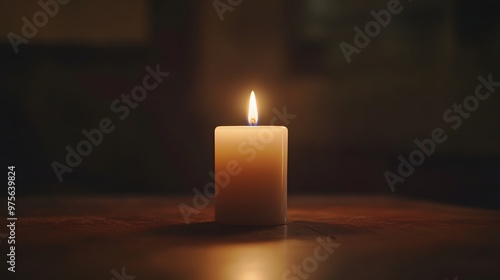 75. A lone white candle with a soft flickering flame