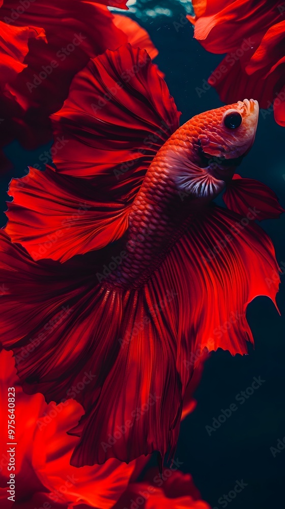 A vibrant red Betta fish with flowing fins. A vibrant red Betta fish with flowing fins.