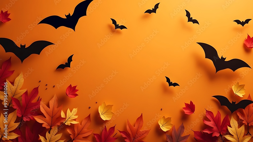 A Halloween themed background with bats and leaves A Halloween themed background with bats and leaves