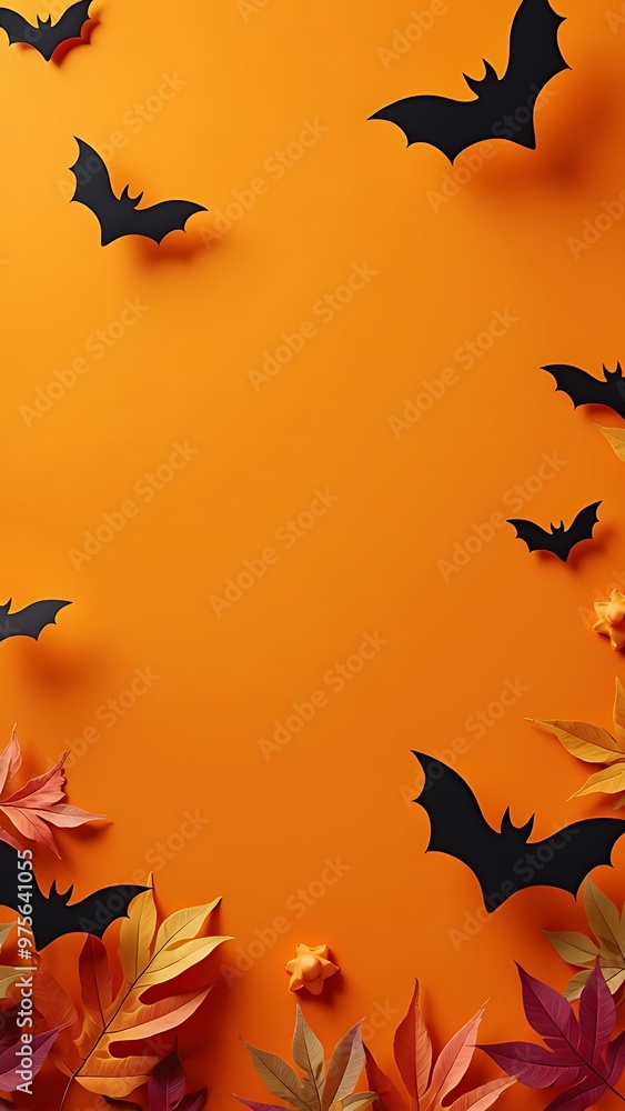 A Halloween themed background with bats and leaves A Halloween themed background with bats and leaves