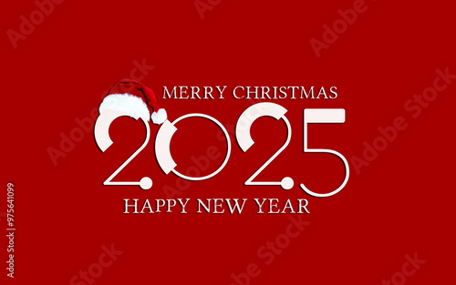 red background Meri Christmas Happy New Year 2025 PNG