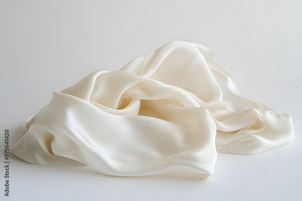 Fototapeta premium A close-up of white rose petals and rings resting on a cream-colored pillow, evoking a sweet and gourmet dessert-like atmosphere