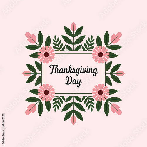 Charming Floral Thanksgiving Day Card with Elegant Script and Autumn Background, Elegant Thanksgiving Day Card with Floral Background