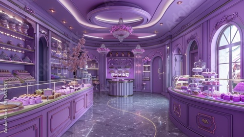 sweets shop, pastry shop in purple shades