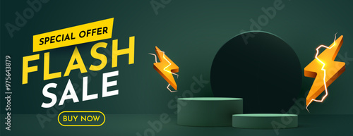 Flash Sale. Colorful discount sale podium. Special offer composition.
