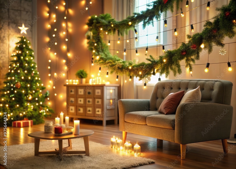 Cozy living room with twinkling fairy lights, festive garland, and a countdown calendar displaying 21 days until the merry holiday season begins. Cozy living room with twinkling fairy lights, festive garland, and a countdown calendar displaying 21 days until the merry holiday season begins.