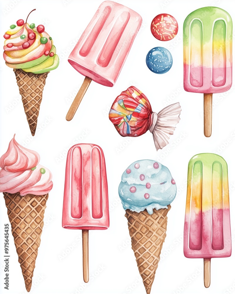 Clip Art for Ice cream cone, ice cream stick and candy idea Clip Art for Ice cream cone, ice cream stick and candy idea