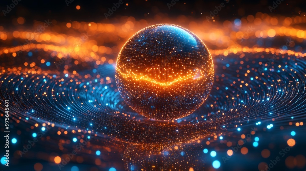Glowing Energy Sphere in a Digital Matrix Generative AI Glowing Energy Sphere in a Digital Matrix Generative AI