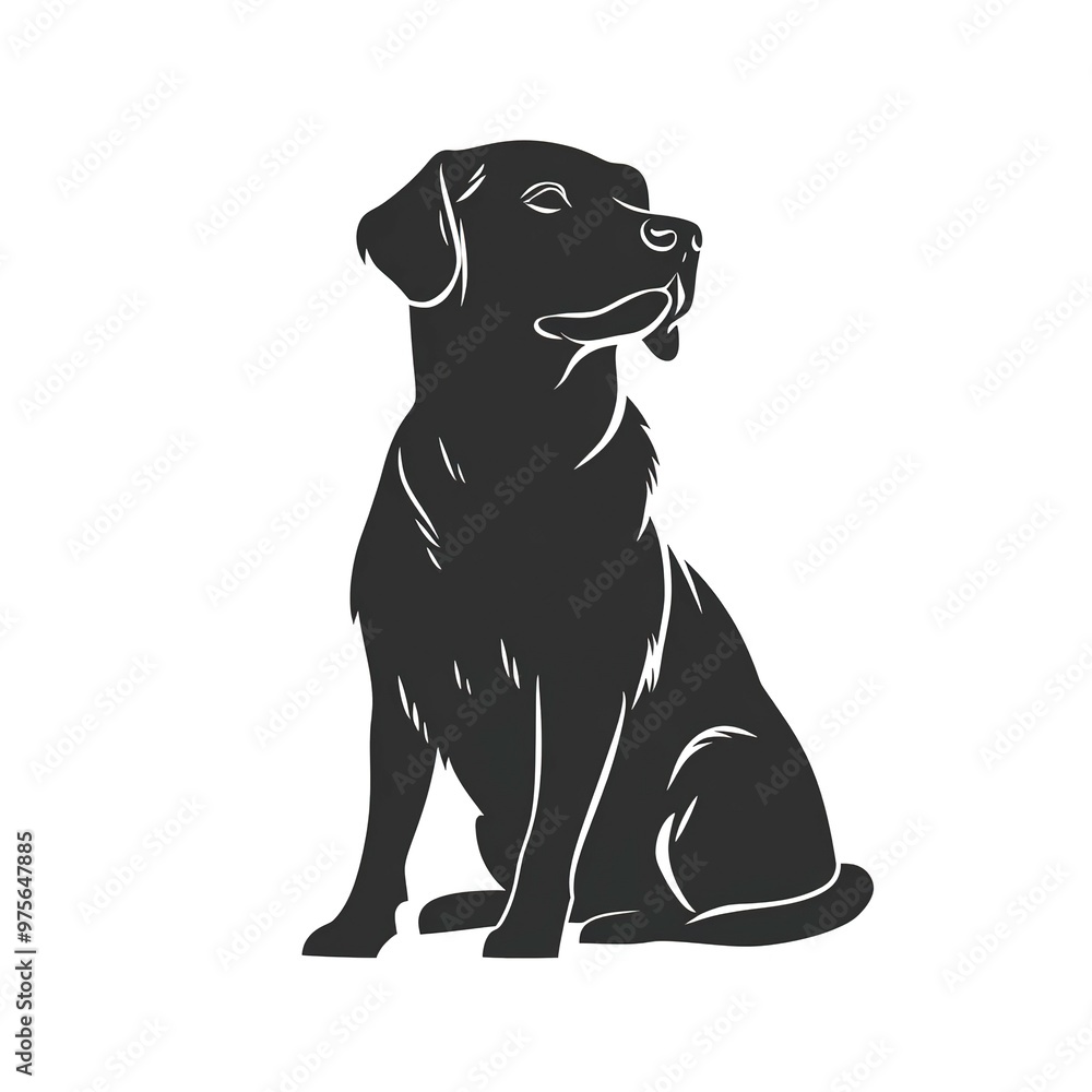 Fototapeta premium Black dog silhouette icon, simple and bold design on white background 
