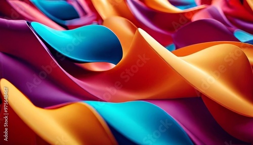 Dynamic and colorful abstract waves in vibrant hues of red, blue, and orange. The flowing shapes create a sense of motion and energy, perfect for backgrounds or creative projects seeking a lively and