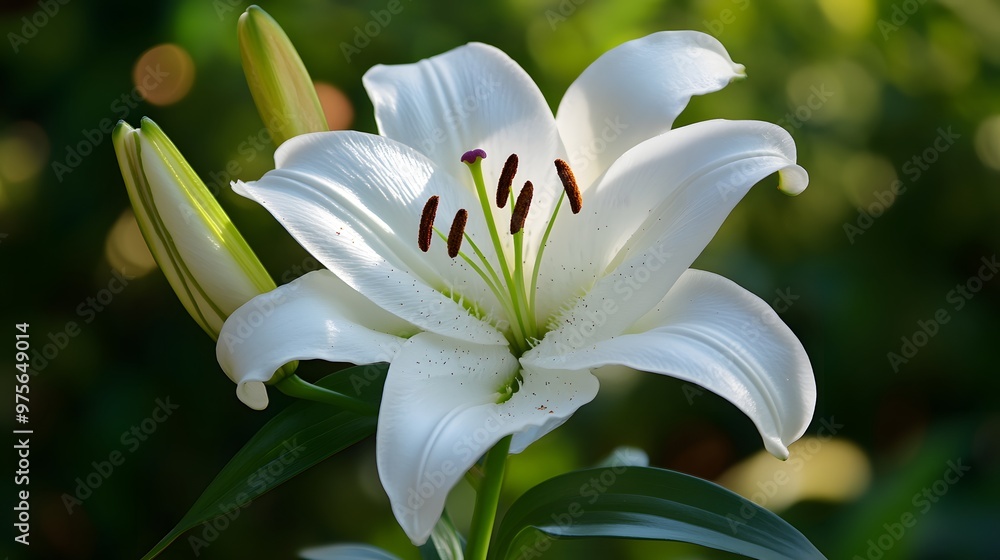 Fototapeta premium 44. A delicate white lily with wide open petals