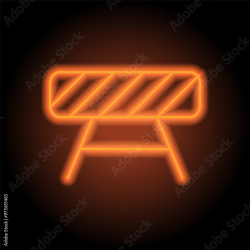 Barrier simple icon. Flat design. Orange neon on black background