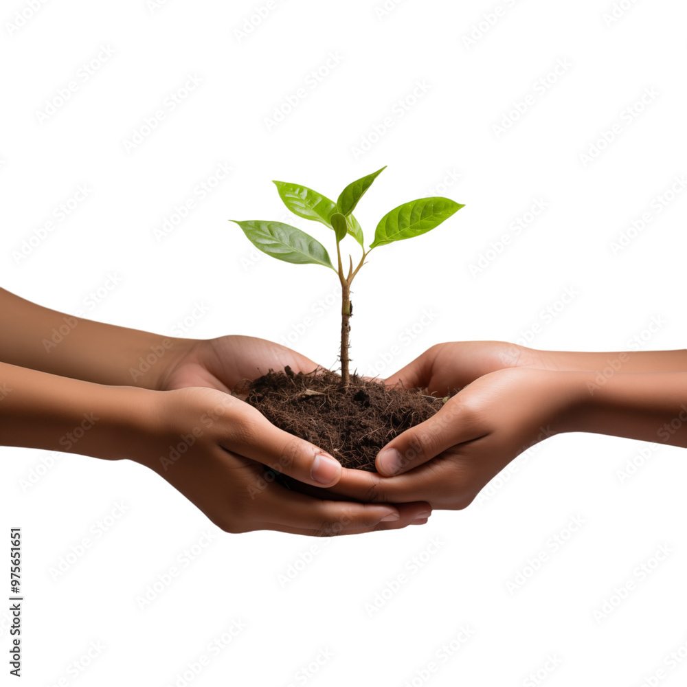 Hands Holding A Small Plant Seedling In Soil Representing Growth And Sustainability Hands Holding A Small Plant Seedling In Soil Representing Growth And Sustainability