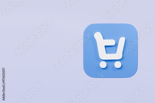 3d Shopping cart shop icon rectangle round isolated on blue background. Online shopping delivery business e-commerce store and social media application concept. button round cart shop icon. 3D render.