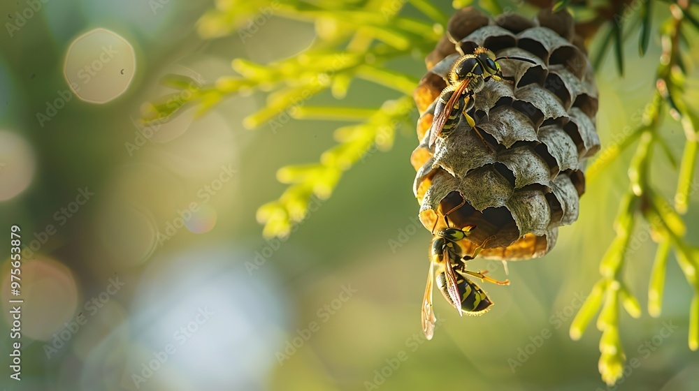wasp building a nest wasp building a nest