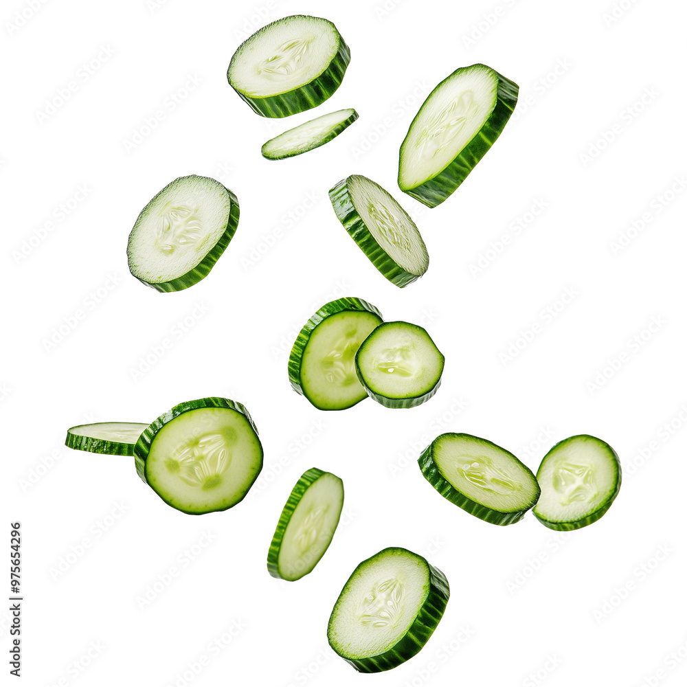 Set of Fresh Juicy Cucumber Slices Falling From Above Isolated on Transparent Background Set of Fresh Juicy Cucumber Slices Falling From Above Isolated on Transparent Background