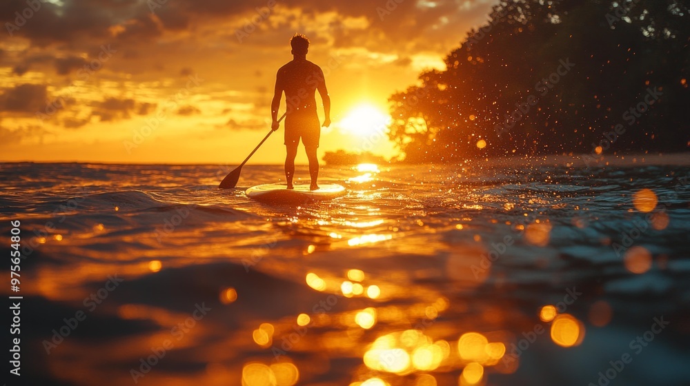 Paddleboarder at Sunset Generative AI Paddleboarder at Sunset Generative AI