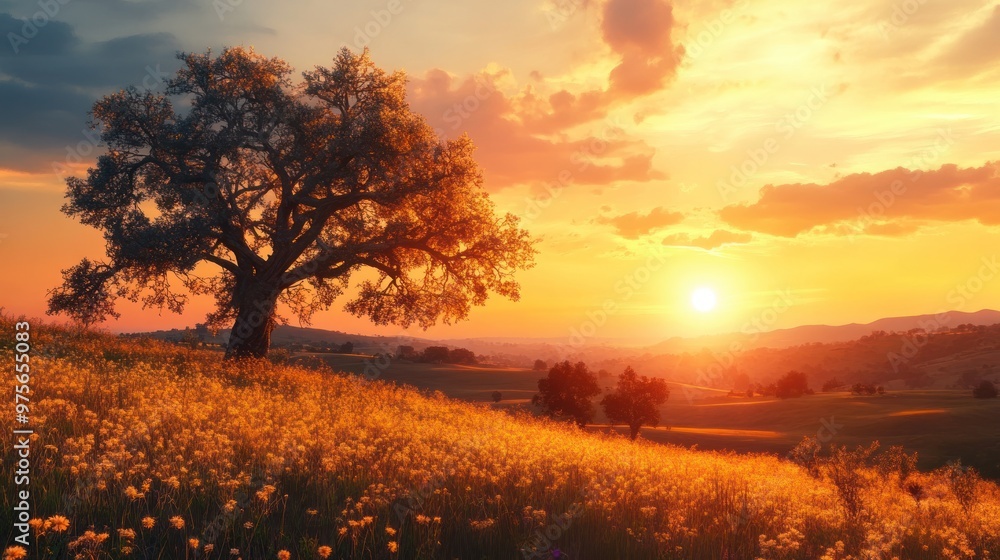 Sunset Landscape with a Lone Tree Sunset Landscape with a Lone Tree