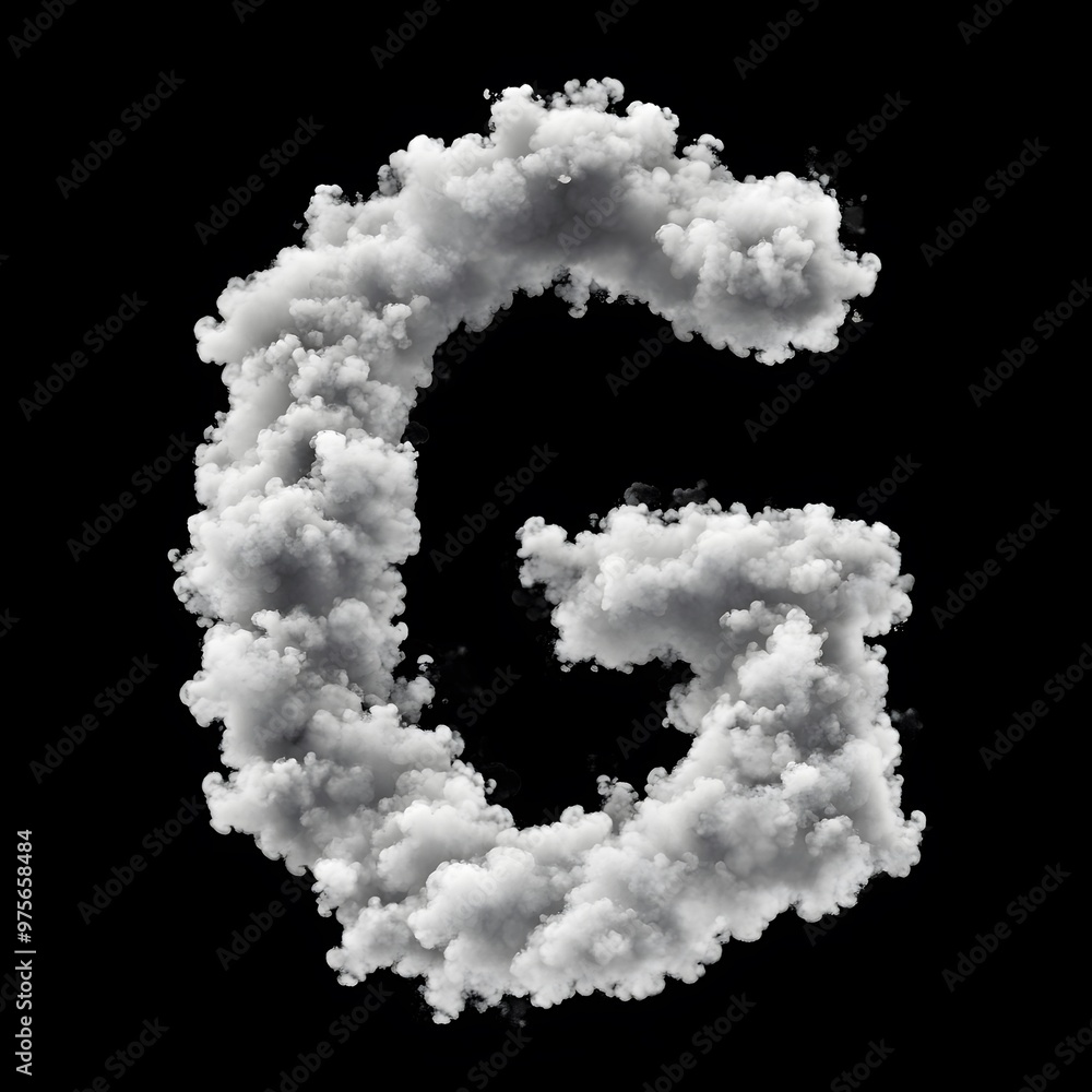 Cloud Letter G, Cloud or Smoke Alphabet G Isolated on Black Background, Heavenly Typography with Fluffy Clouds Cloud Letter G, Cloud or Smoke Alphabet G Isolated on Black Background, Heavenly Typography with Fluffy Clouds