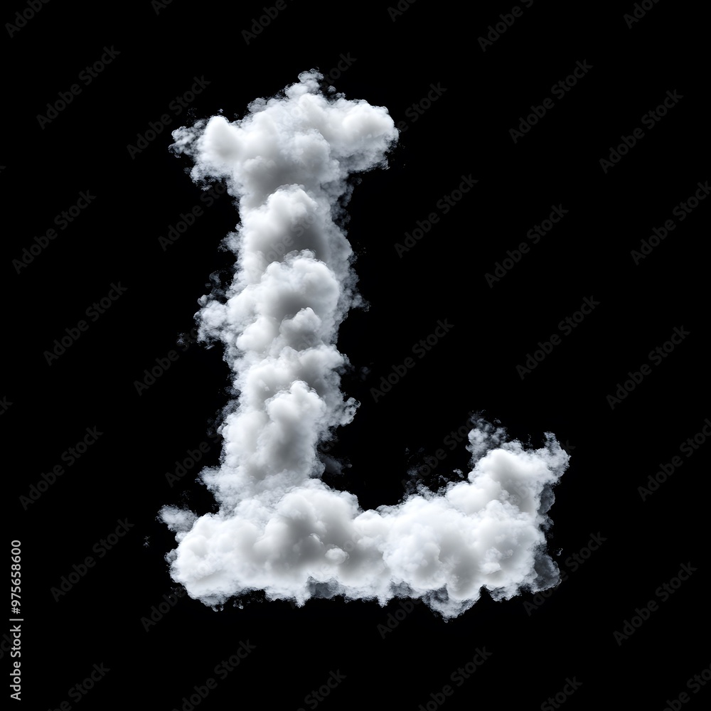 Cloud Letter L, Cloud or Smoke Alphabet L Isolated on Black Background, Heavenly Typography with Fluffy Clouds Cloud Letter L, Cloud or Smoke Alphabet L Isolated on Black Background, Heavenly Typography with Fluffy Clouds